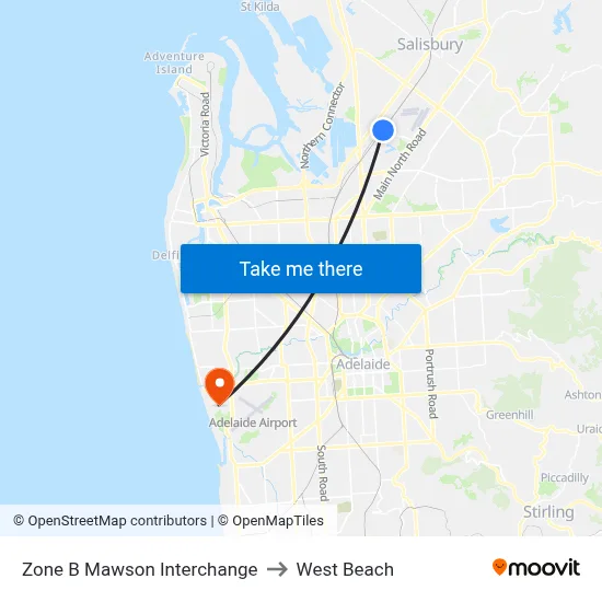 Zone B Mawson Interchange to West Beach map