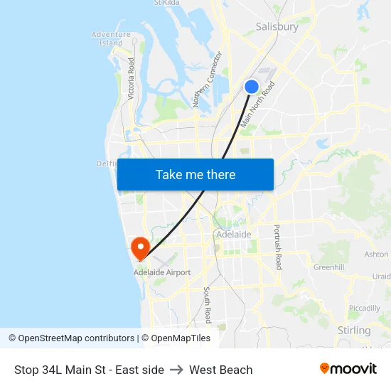 Stop 34L Main St - East side to West Beach map