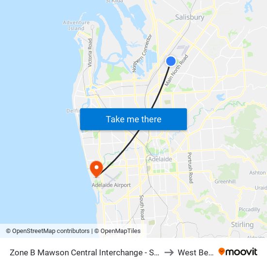 Zone B Mawson Central Interchange - South side to West Beach map