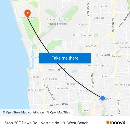 Stop 20E Daws Rd - North side to West Beach map