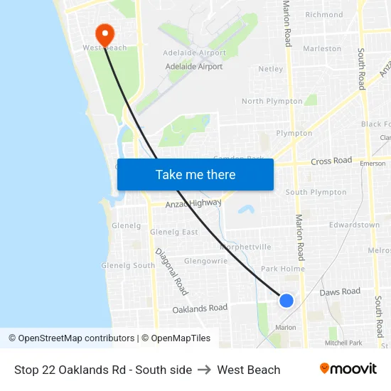 Stop 22 Oaklands Rd - South side to West Beach map