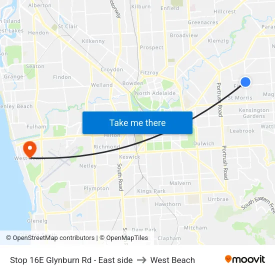 Stop 16E Glynburn Rd - East side to West Beach map