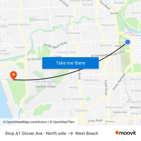 Stop A1 Glover Ave - North side to West Beach map