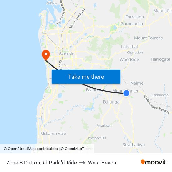 Zone B Dutton Rd Park 'n' Ride to West Beach map