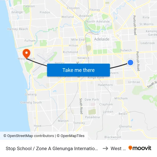 Stop School / Zone A Glenunga International High School Conyngham St to West Beach map