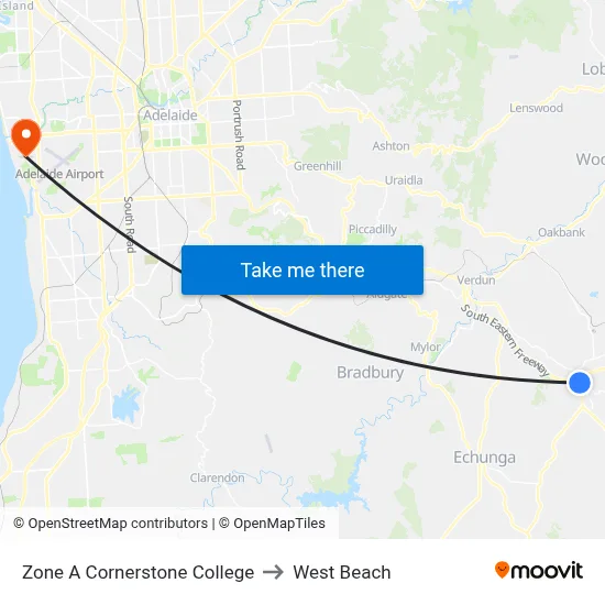 Zone A Cornerstone College to West Beach map