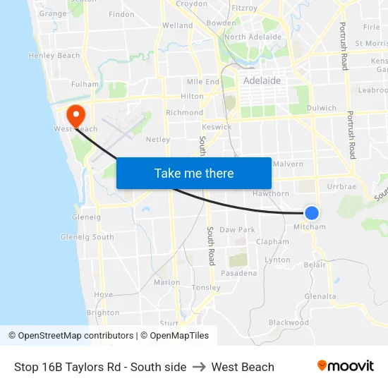 Stop 16B Taylors Rd - South side to West Beach map