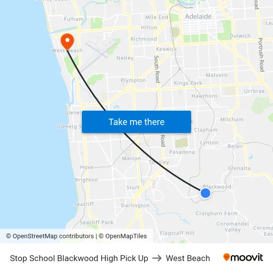 Stop School Blackwood High Pick Up to West Beach map