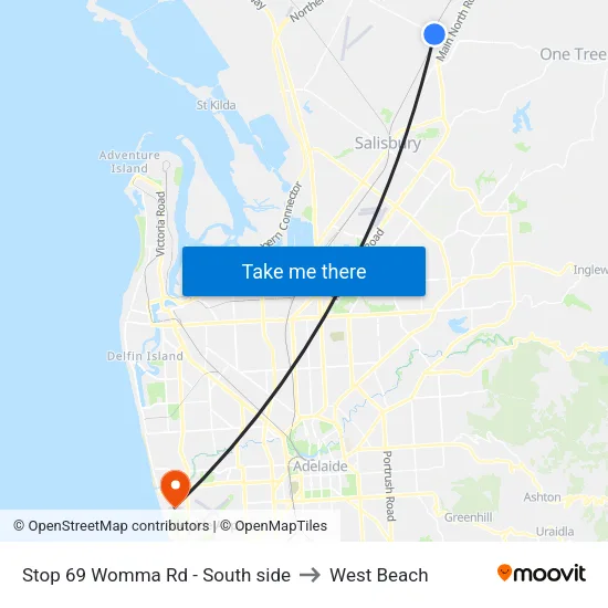 Stop 69 Womma Rd - South side to West Beach map