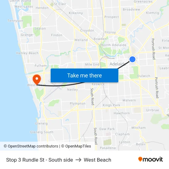 Stop 3 Rundle St - South side to West Beach map