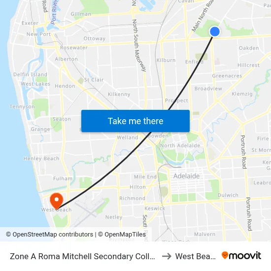Zone A Roma Mitchell Secondary College to West Beach map