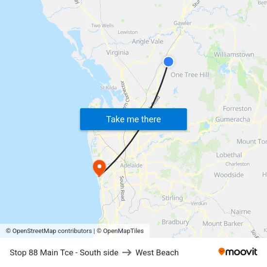 Stop 88 Main Tce - South side to West Beach map