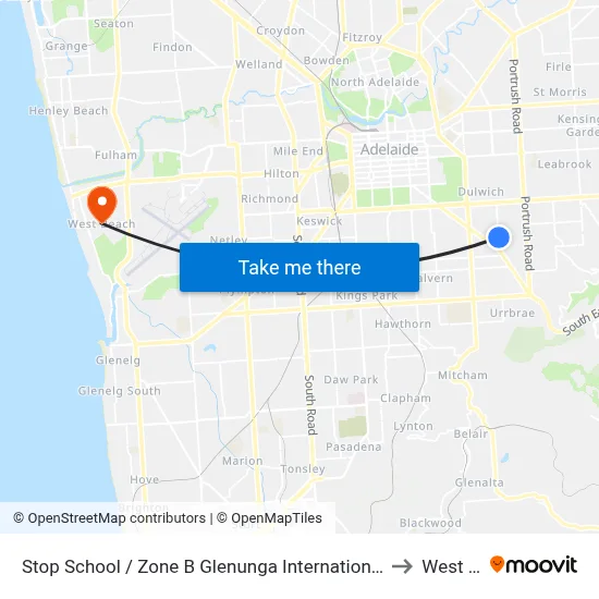 Stop School / Zone B Glenunga International High School Conyngham St to West Beach map