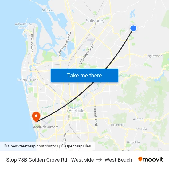 Stop 78B Golden Grove Rd - West side to West Beach map