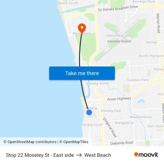 Stop 22 Moseley St - East side to West Beach map