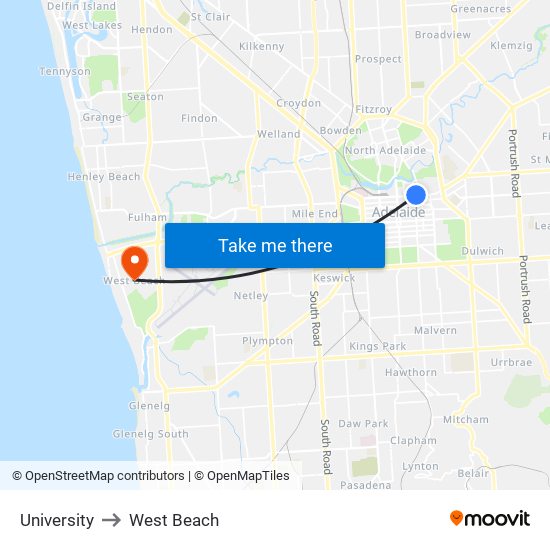 University to West Beach map