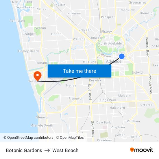 Botanic Gardens to West Beach map