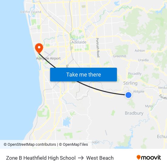 Zone B Heathfield High School to West Beach map