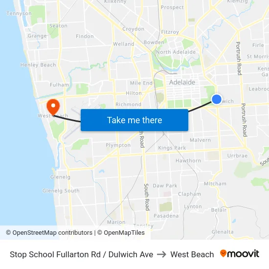 Stop School Fullarton Rd / Dulwich Ave to West Beach map