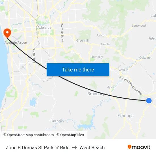 Zone B Dumas St Park 'n' Ride to West Beach map