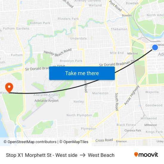 Stop X1 Morphett St - West side to West Beach map
