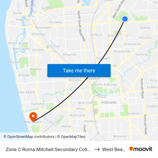 Zone C Roma Mitchell Secondary College to West Beach map
