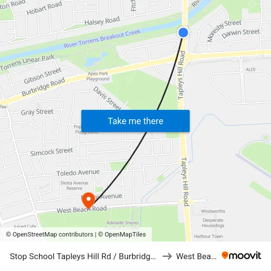Stop School Tapleys Hill Rd / Burbridge Rd to West Beach map