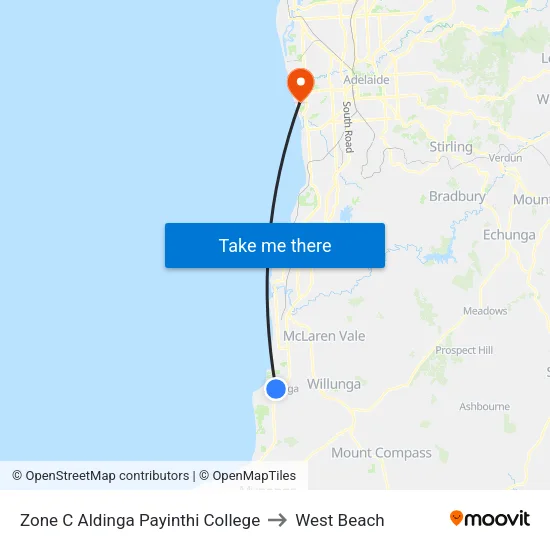 Zone C Aldinga Payinthi College to West Beach map