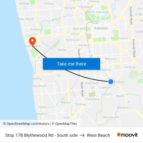 Stop 17B Blythewood Rd - South side to West Beach map