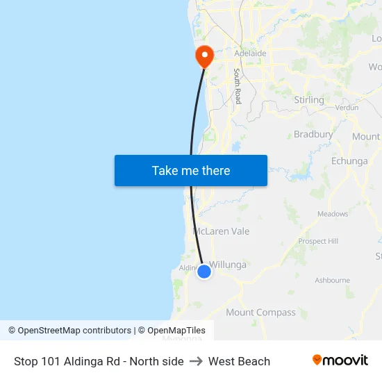 Stop 101 Aldinga Rd - North side to West Beach map