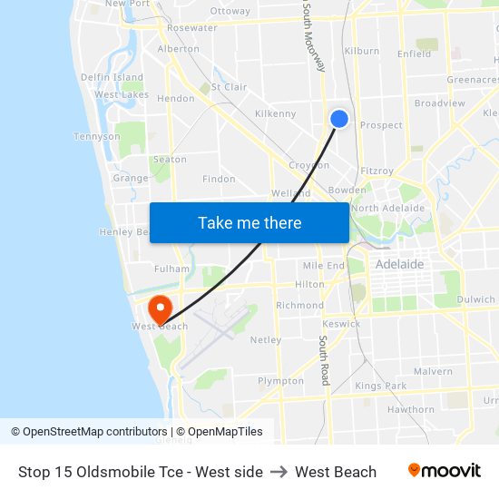 Stop 15 Oldsmobile Tce - West side to West Beach map