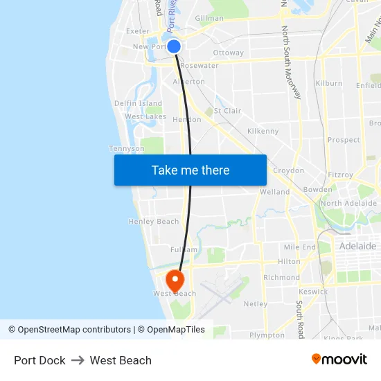 Port Dock to West Beach map