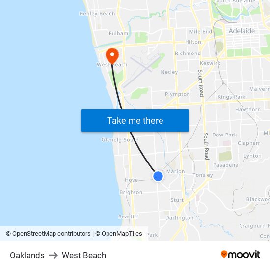 Oaklands to West Beach map