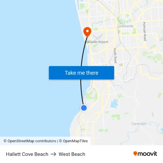 Hallett Cove Beach to West Beach map