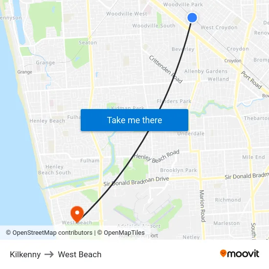 Kilkenny to West Beach map