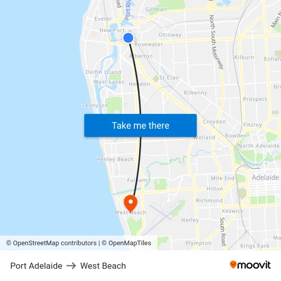 Port Adelaide to West Beach map