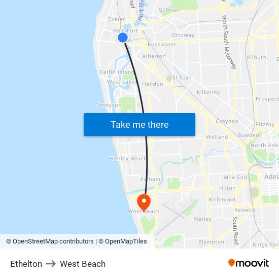 Ethelton to West Beach map