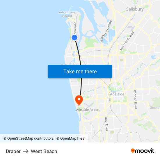 Draper to West Beach map