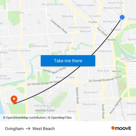 Ovingham to West Beach map