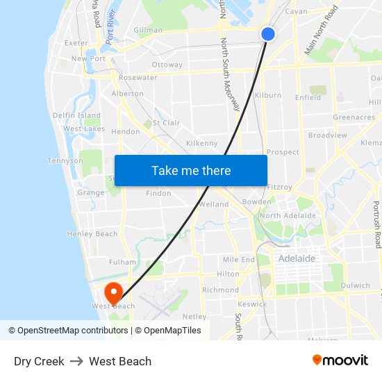 Dry Creek to West Beach map