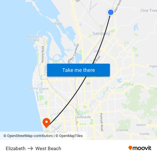 Elizabeth to West Beach map