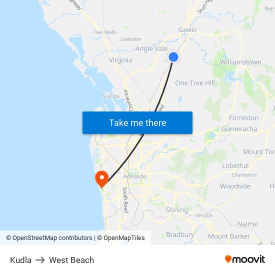 Kudla to West Beach map