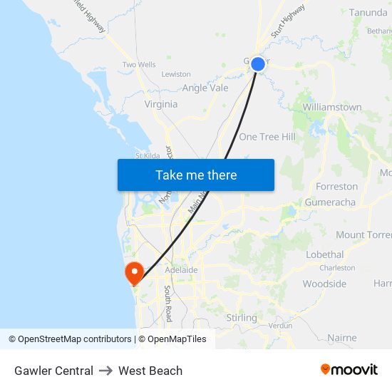 Gawler Central to West Beach map
