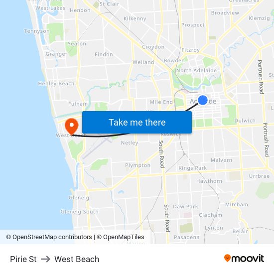 Pirie St to West Beach map