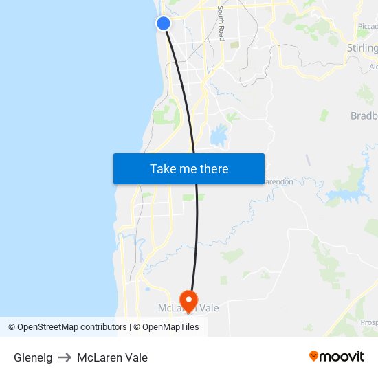 Glenelg to McLaren Vale map