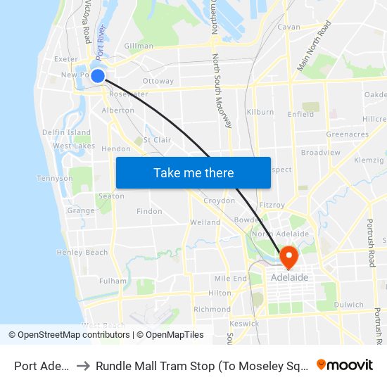 Port Adelaide to Rundle Mall Tram Stop (To Moseley Square Glenelg) map