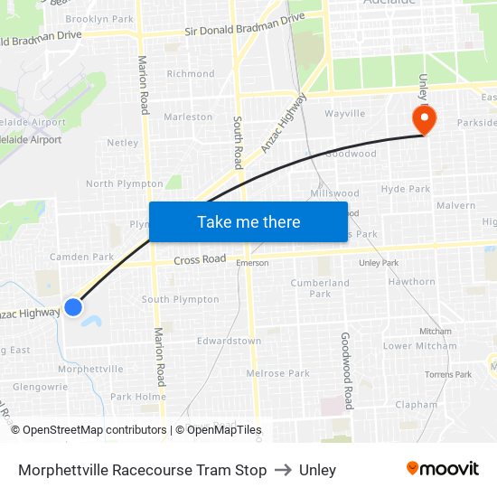 Morphettville Racecourse Tram Stop to Unley map