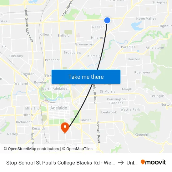 Stop School St Paul's College Blacks Rd - West side to Unley map