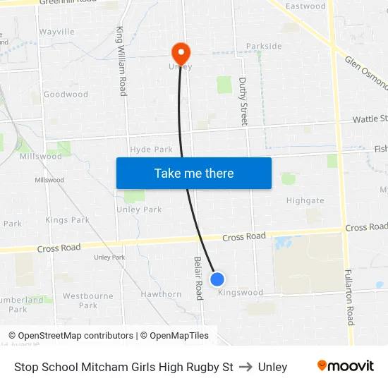 Stop School Mitcham Girls High Rugby St to Unley map