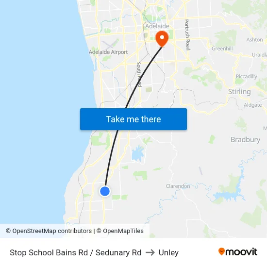 Stop School Bains Rd / Sedunary Rd to Unley map